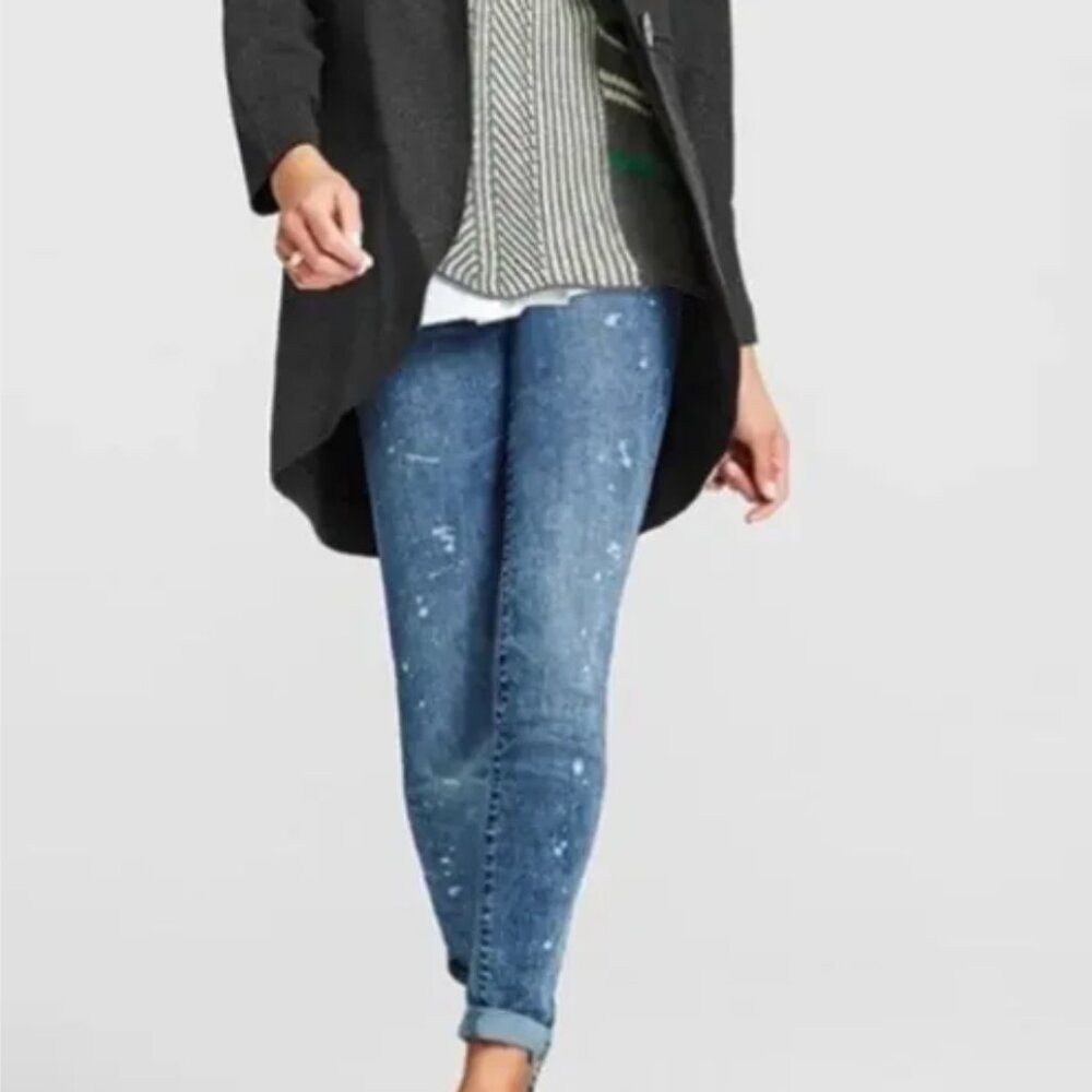 CAbi Blue Acid Wash Constellation Jeans Paint Splatter Skinny Strechy Women's 2